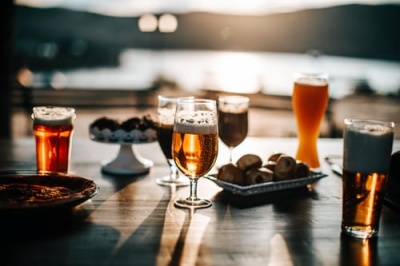 Table with various alcoholic drinks