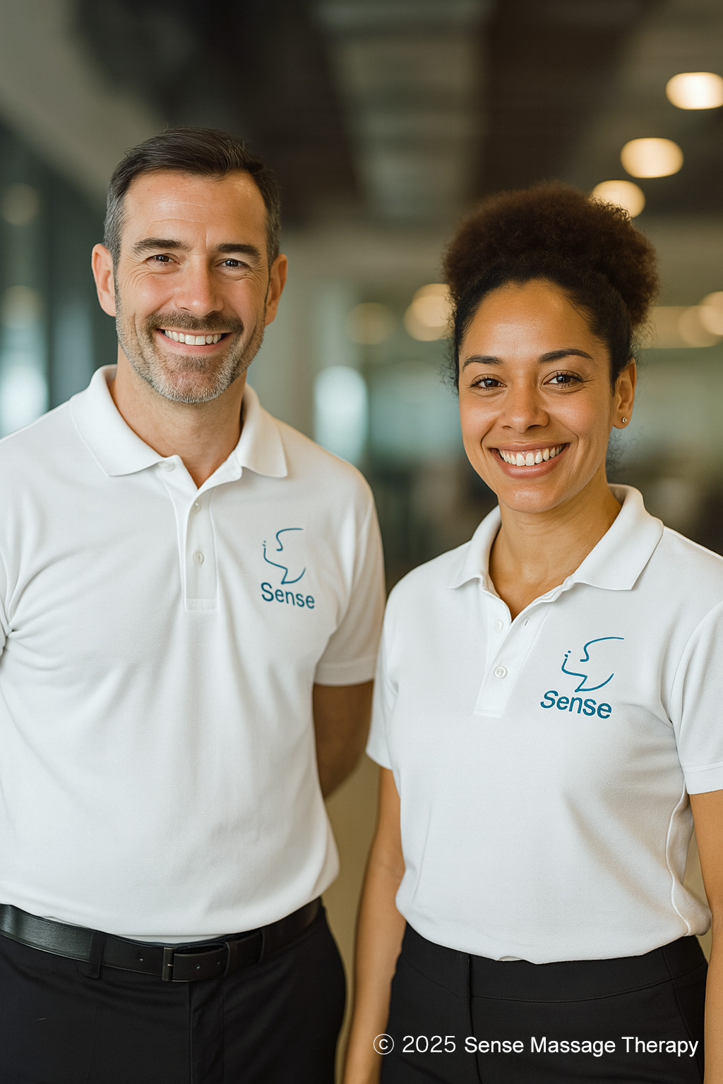 Sense Massage is an equal opportunity employer Two Sense therapists in a London office