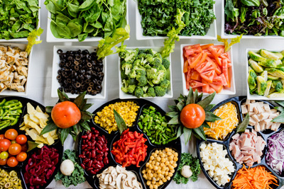 Lots of mixed salad and vegetables