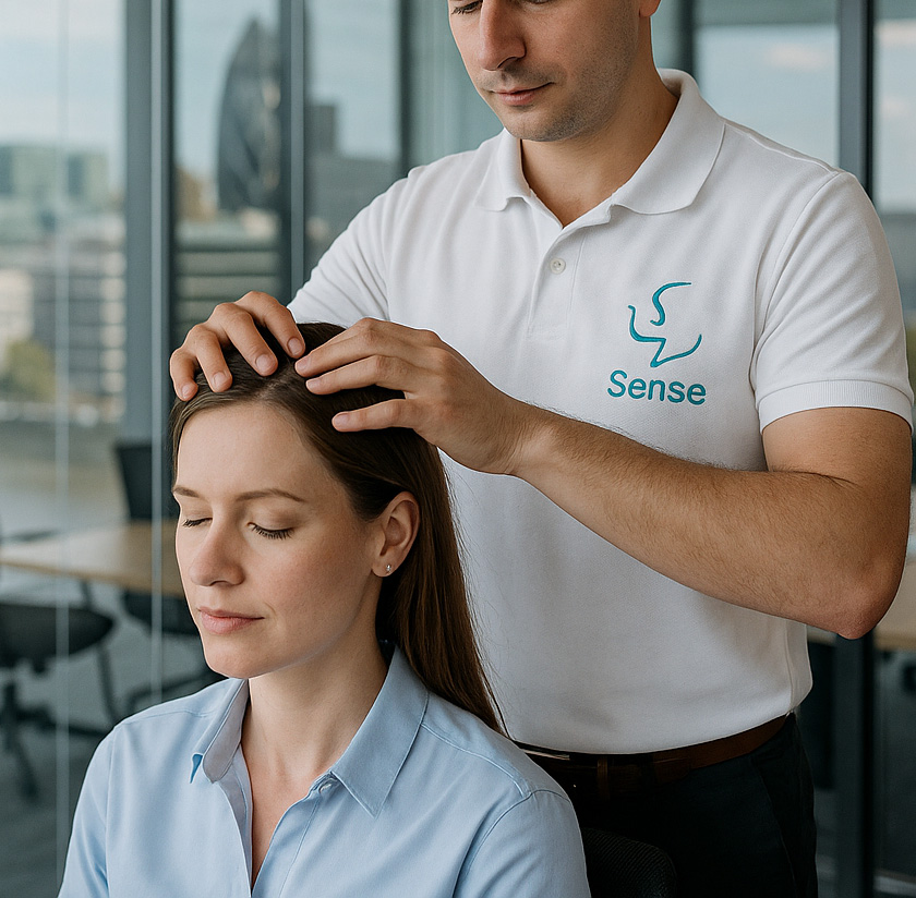 View of woman having Indian Head Massage