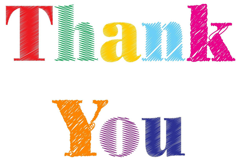 Thank you in multi-coloured text